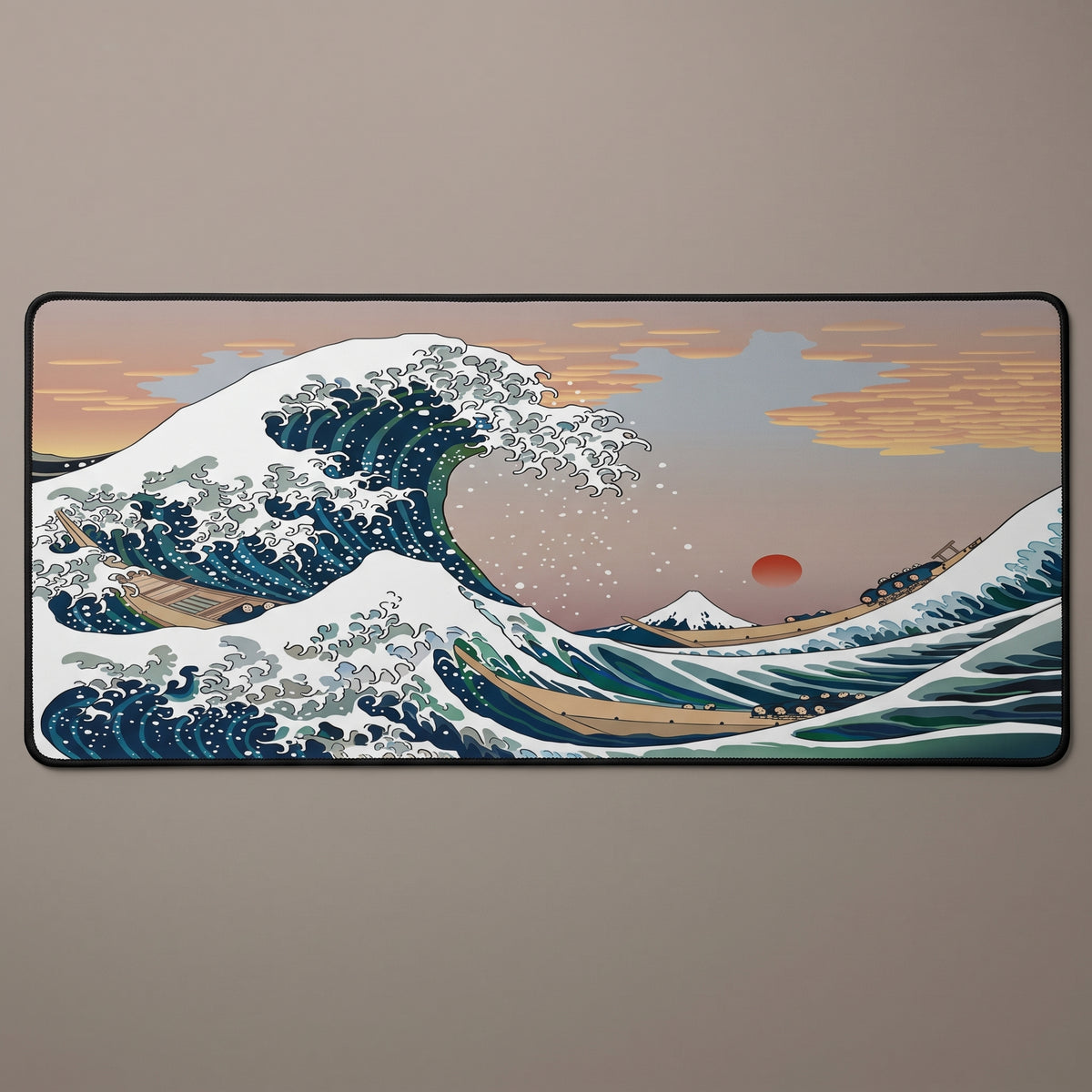 Great Wave desk mat seen flat from above