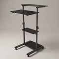 Mobile standing desk cart with four tiers and locking castors