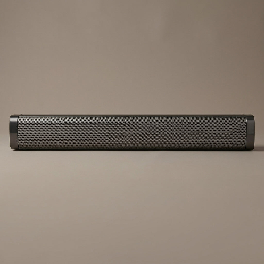 Stereo TV soundbar seen from the front