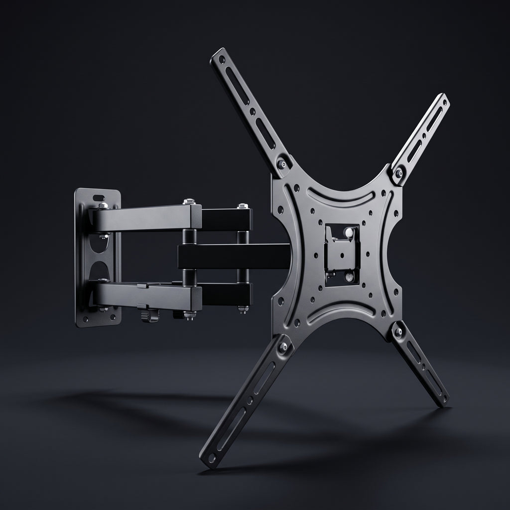 Telescopic TV wall mount with the arm extended, showing the swivel joints