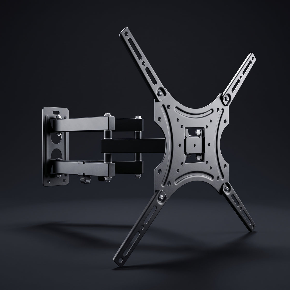 Telescopic TV wall mount with the arm extended, showing the swivel joints