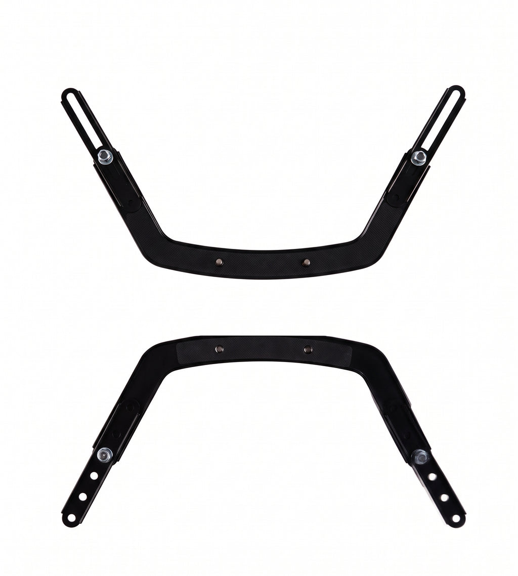 The two steel arms of the VESA adapter bracket, showing the mounting plate and adjustment slots