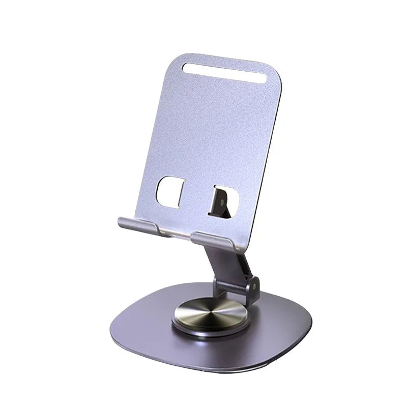 Purple folding phone stand upright and empty, seen from the front
