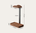 Dimension diagram for the walnut headphone stand: 27.5 cm tall with a 17.5 by 9.5 cm base