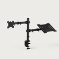 Monitor arm with laptop tray, complete with the desk clamp, arm and tray assembled